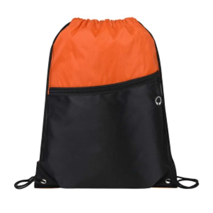 Front Zipper Two-Tone Drawstring Backpack - Image 11
