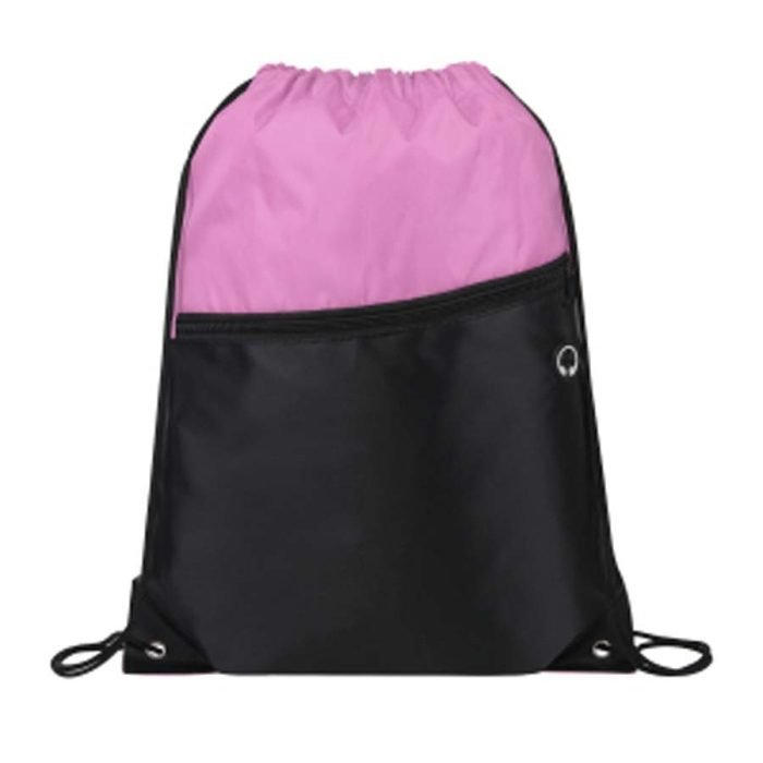 Front Zipper Two-Tone Drawstring Backpack - Image 10