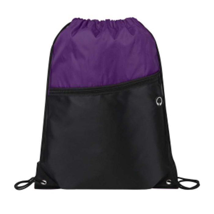 Front Zipper Two-Tone Drawstring Backpack - Image 9