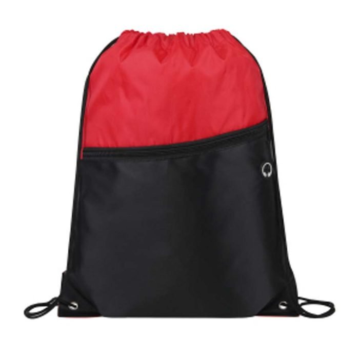 Front Zipper Two-Tone Drawstring Backpack - Image 8