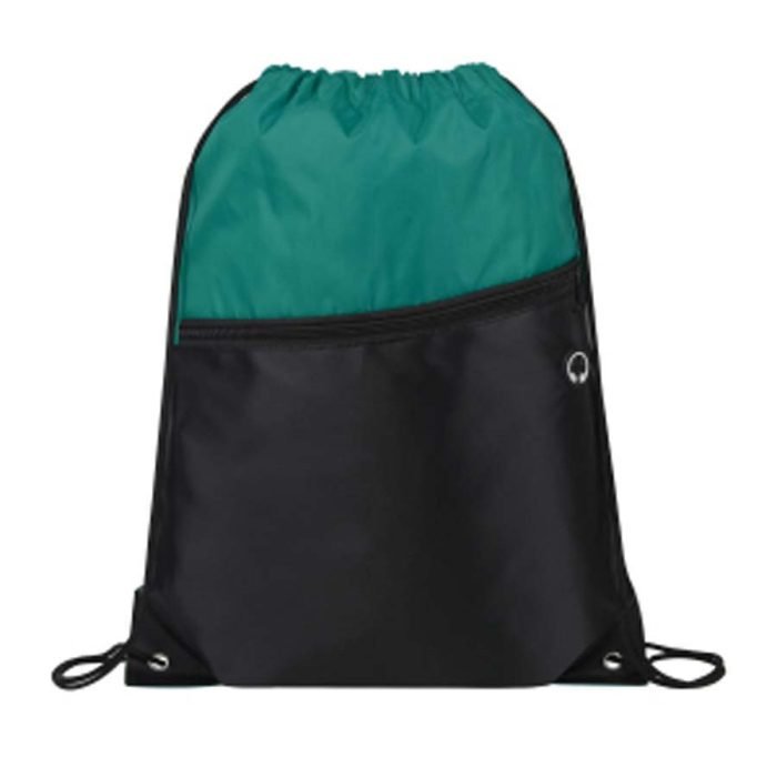 Front Zipper Two-Tone Drawstring Backpack - Image 6
