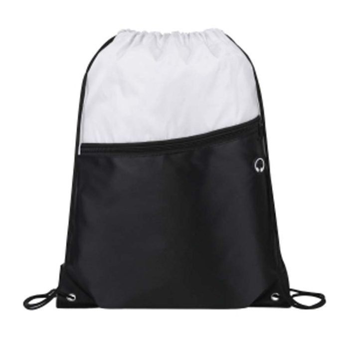 Front Zipper Two-Tone Drawstring Backpack - Image 5