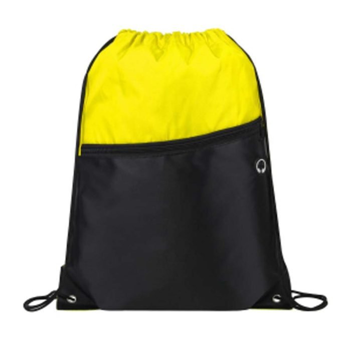 Front Zipper Two-Tone Drawstring Backpack - Image 4
