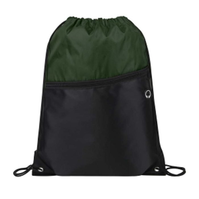 Front Zipper Two-Tone Drawstring Backpack - Image 3