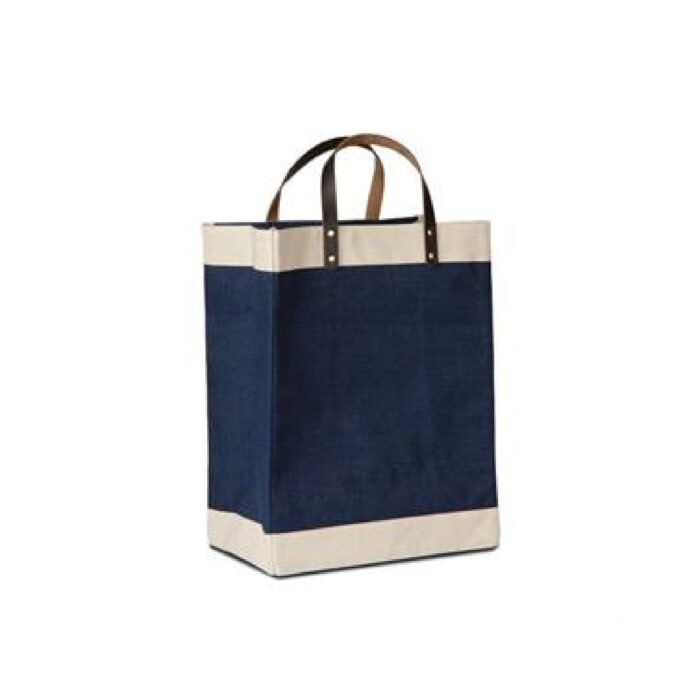 Laminated Jute Tote With Cotton Accents and Leather Handles - Image 5