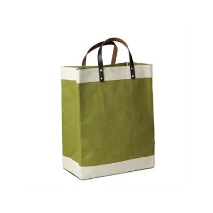 Laminated Jute Tote With Cotton Accents and Leather Handles - Image 6
