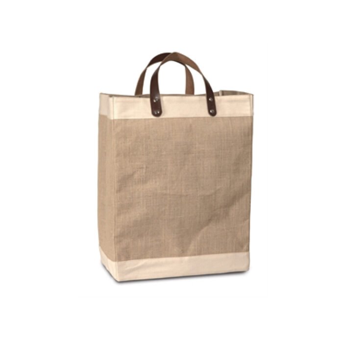 Laminated Jute Tote With Cotton Accents and Leather Handles - Image 4