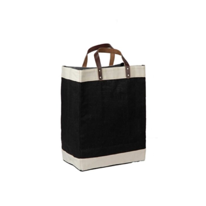 Laminated Jute Tote With Cotton Accents and Leather Handles - Image 2