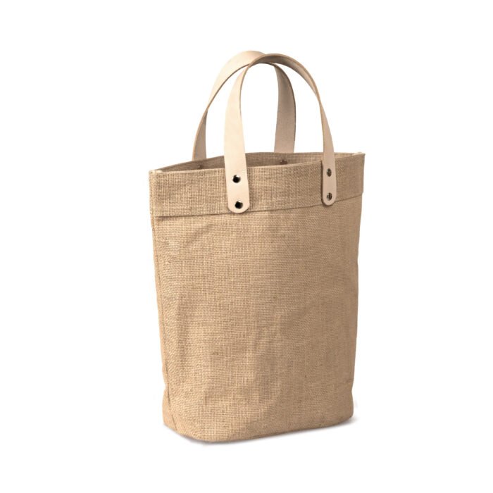 Jute Gift Bag with Thick Leather Handles and Rivets - Image 2
