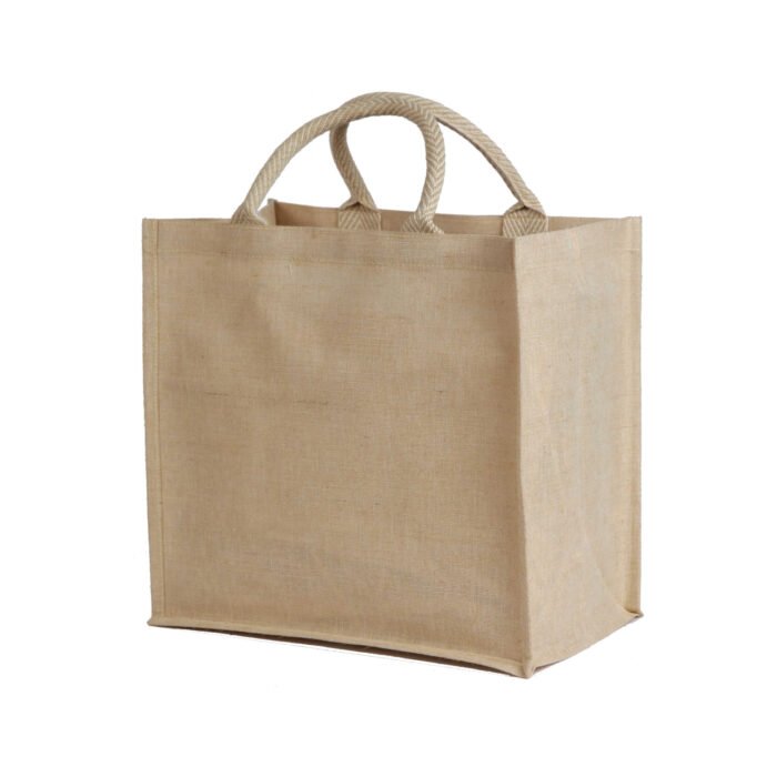 Jute/Cotton Blended Fabric Tote with Magnetic Closure - Image 3