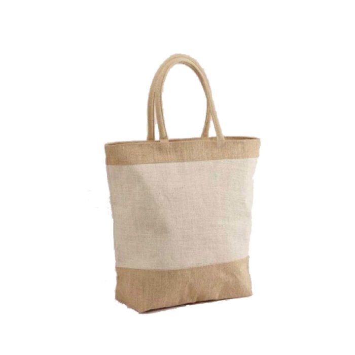 Two Tone Jute Beach Tote with Cotton Webbed Handles & Zipper - Image 3