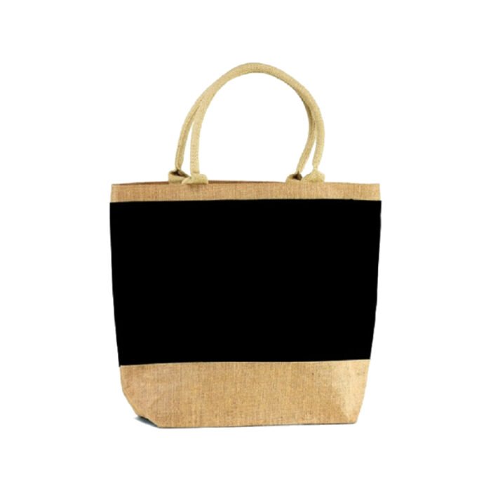 Two Tone Jute Beach Tote with Cotton Webbed Handles & Zipper - Image 2