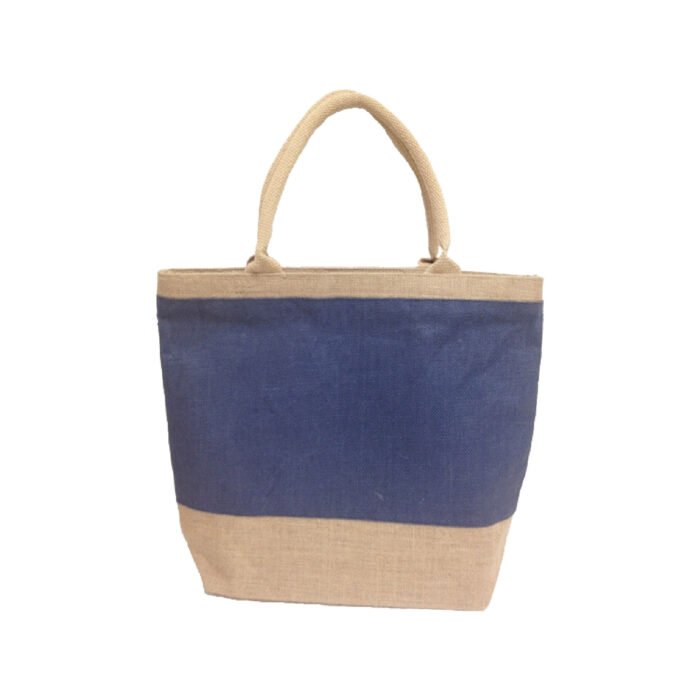 Two Tone Jute Beach Tote with Cotton Webbed Handles & Zipper - Image 4