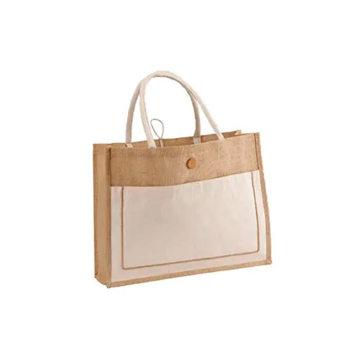 Two-Tone Jute Tote Bag with Cotton Webbed Handles - Image 3