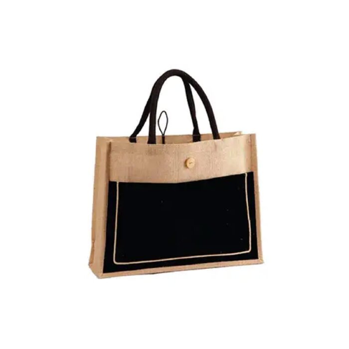 Two-Tone Jute Tote Bag with Cotton Webbed Handles - Image 2