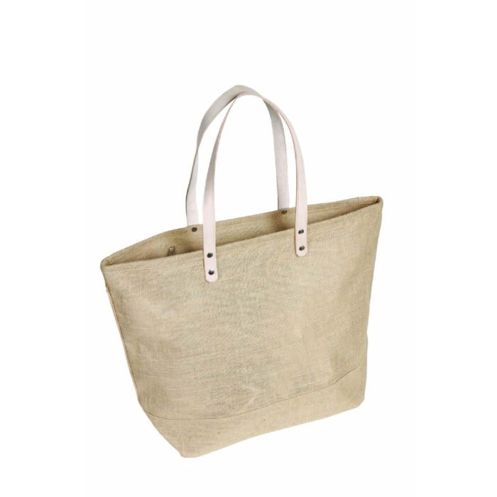 Jute Tote Bag with Leather Handles - Image 3