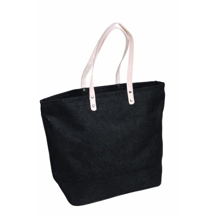 Jute Tote Bag with Leather Handles - Image 2