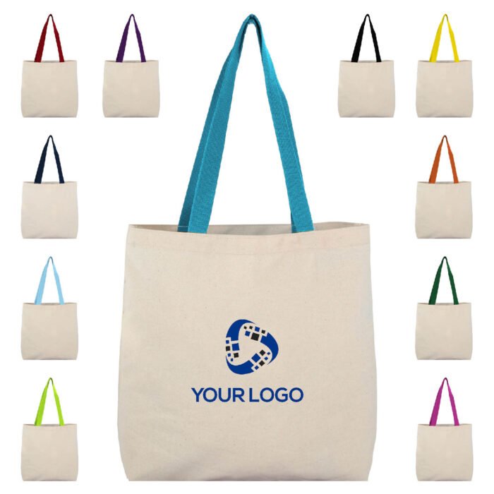 8 Oz Cotton Tote with Color Handles - Image 2